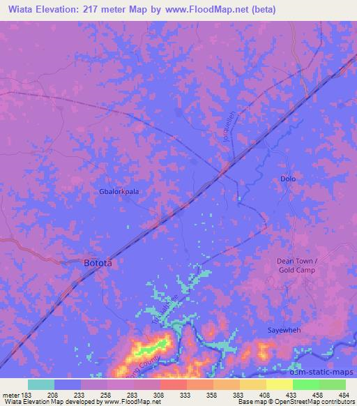 Wiata,Liberia Elevation Map