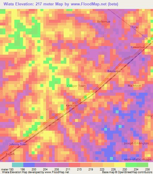 Wiata,Liberia Elevation Map
