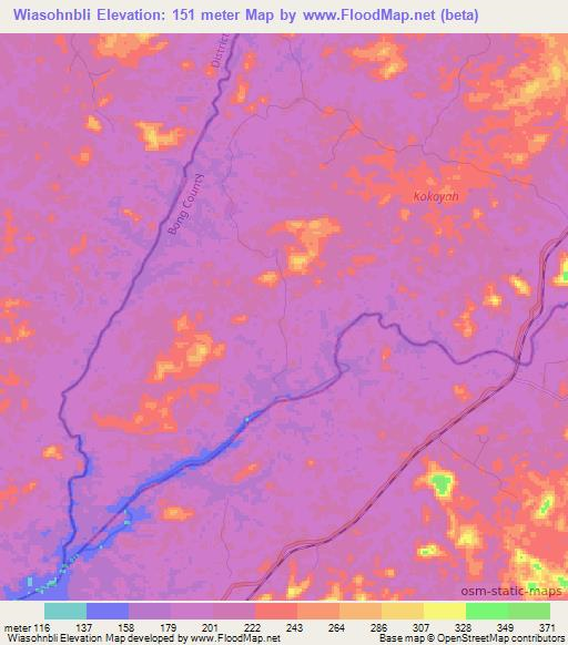 Wiasohnbli,Liberia Elevation Map
