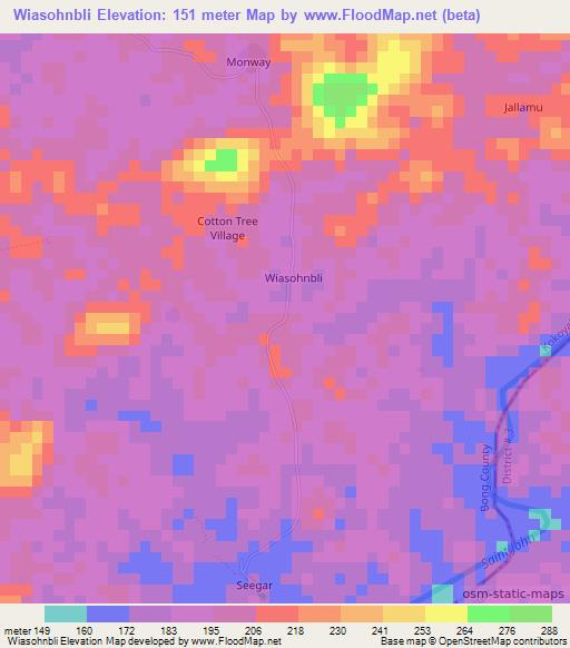 Wiasohnbli,Liberia Elevation Map