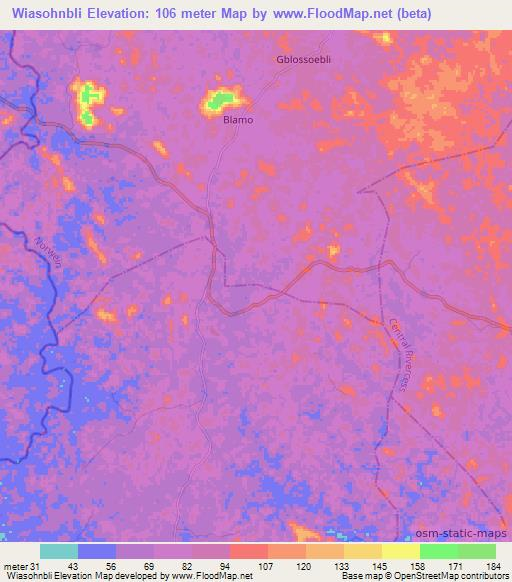 Wiasohnbli,Liberia Elevation Map