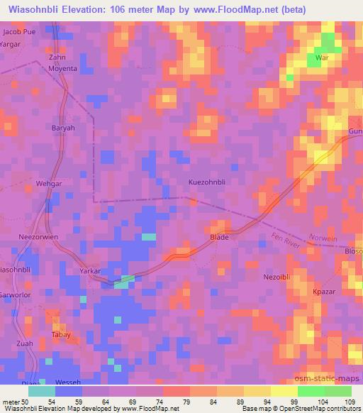 Wiasohnbli,Liberia Elevation Map