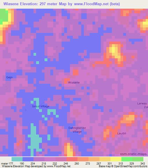 Wiasene,Liberia Elevation Map