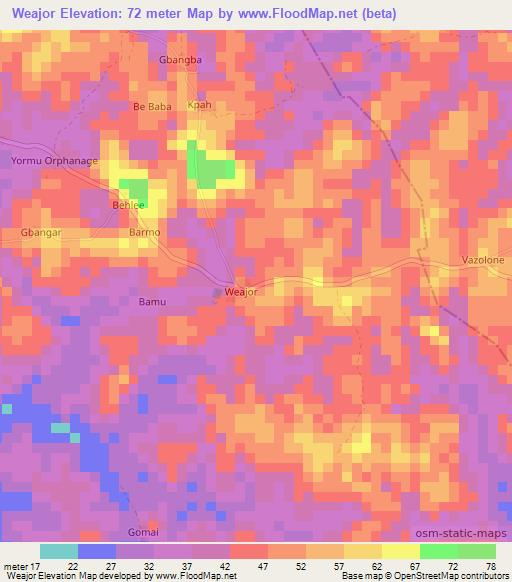 Weajor,Liberia Elevation Map
