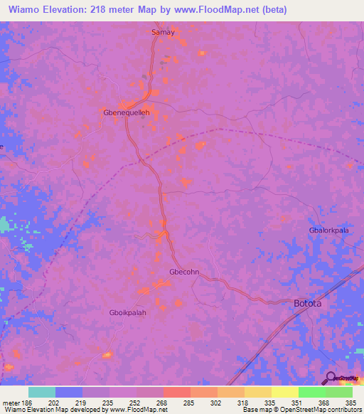 Wiamo,Liberia Elevation Map