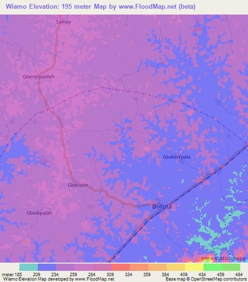 Wiamo,Liberia Elevation Map