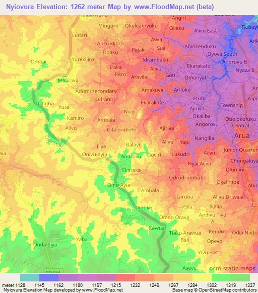 Nyiovura,Uganda Elevation Map
