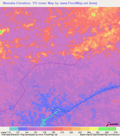 Wemaba,Liberia Elevation Map