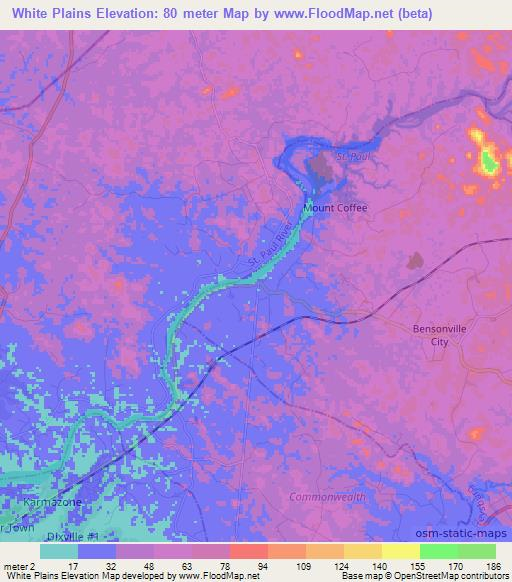 White Plains,Liberia Elevation Map