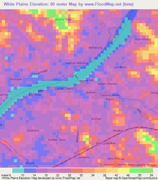 White Plains,Liberia Elevation Map