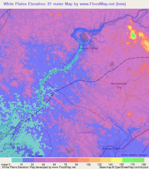 White Plains,Liberia Elevation Map