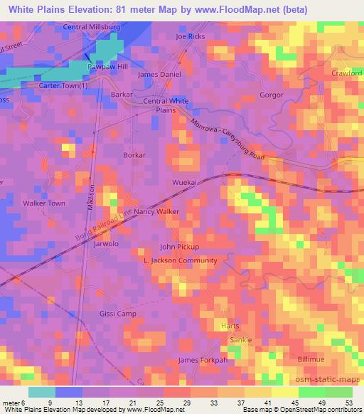 White Plains,Liberia Elevation Map