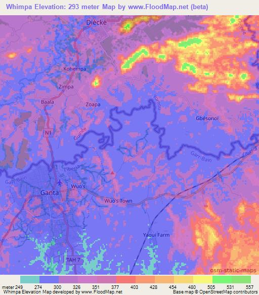 Whimpa,Liberia Elevation Map