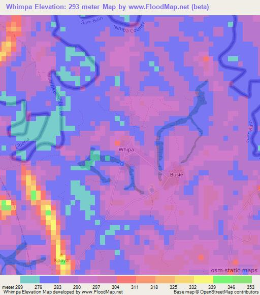 Whimpa,Liberia Elevation Map