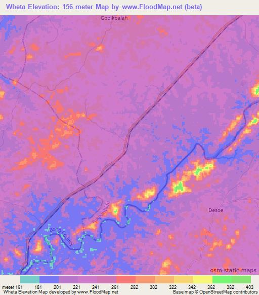 Wheta,Liberia Elevation Map