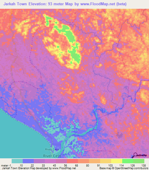 Jarkah Town,Liberia Elevation Map