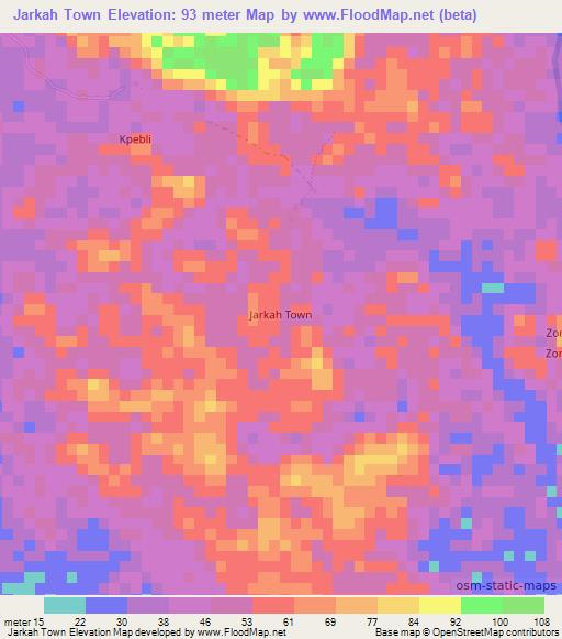 Jarkah Town,Liberia Elevation Map
