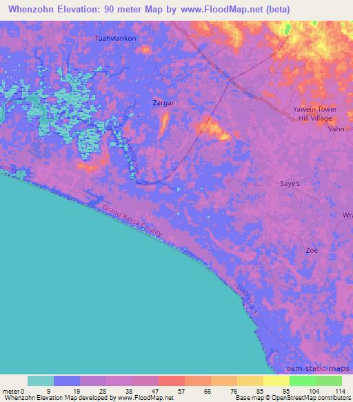Whenzohn,Liberia Elevation Map