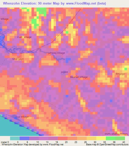 Whenzohn,Liberia Elevation Map