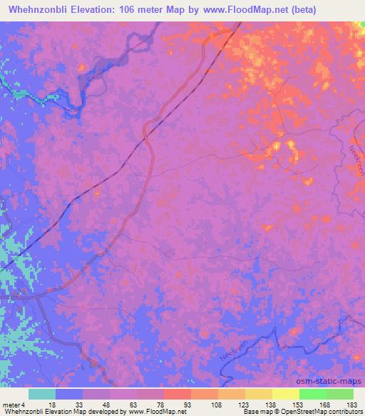 Whehnzonbli,Liberia Elevation Map