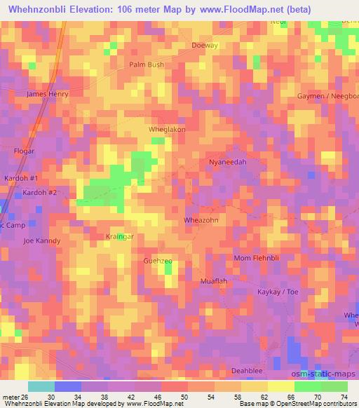 Whehnzonbli,Liberia Elevation Map