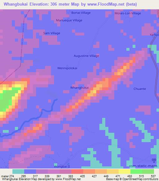 Whangbukai,Liberia Elevation Map