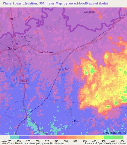 Wana Town,Liberia Elevation Map