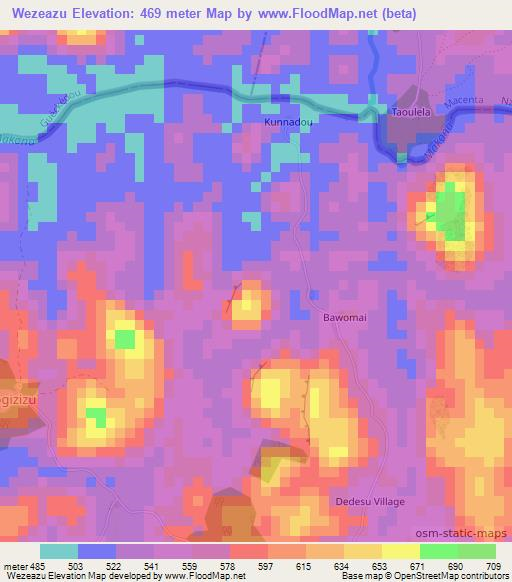 Wezeazu,Liberia Elevation Map