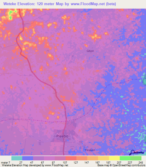 Weteke,Liberia Elevation Map