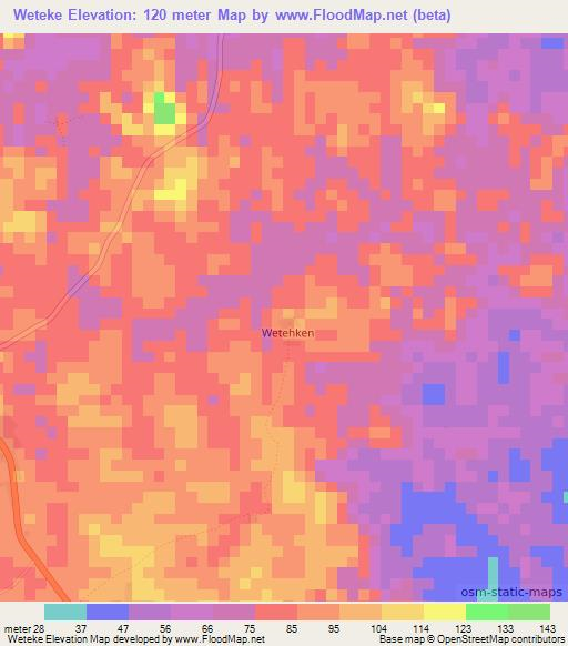 Weteke,Liberia Elevation Map