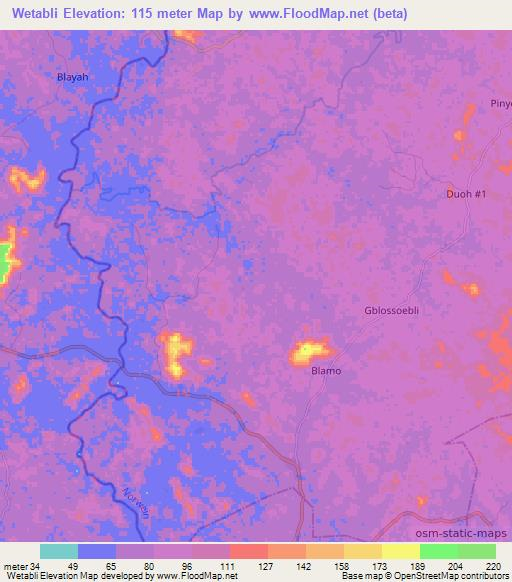 Wetabli,Liberia Elevation Map