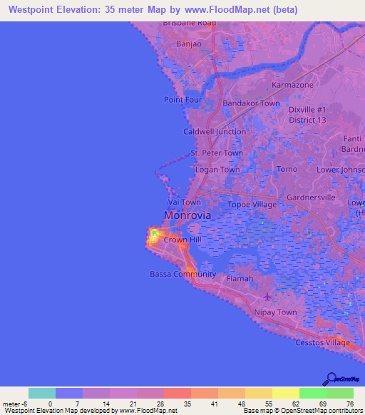 Westpoint,Liberia Elevation Map