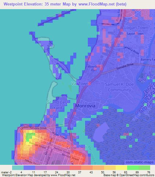 Westpoint,Liberia Elevation Map
