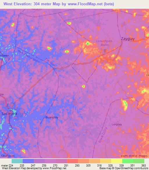 West,Liberia Elevation Map