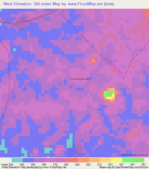 West,Liberia Elevation Map