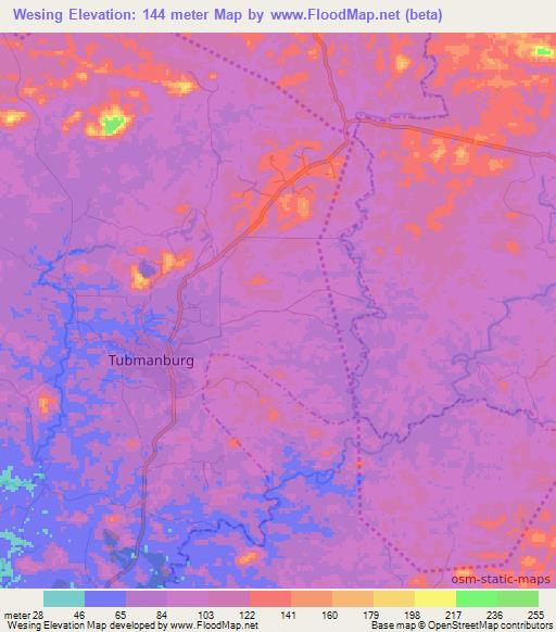 Wesing,Liberia Elevation Map
