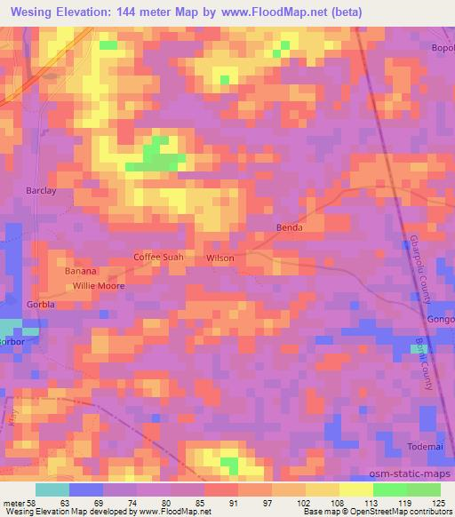 Wesing,Liberia Elevation Map