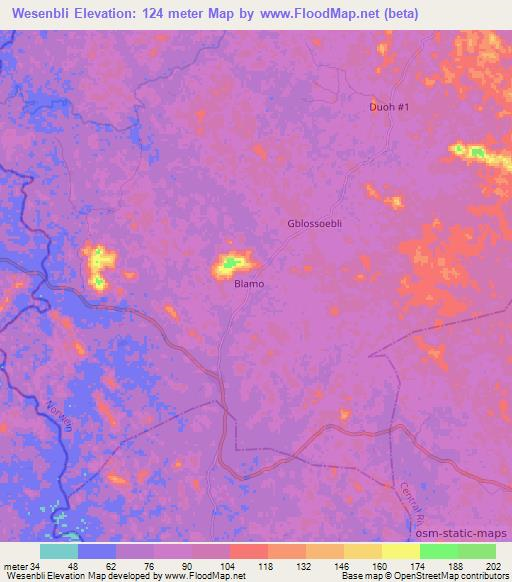 Wesenbli,Liberia Elevation Map