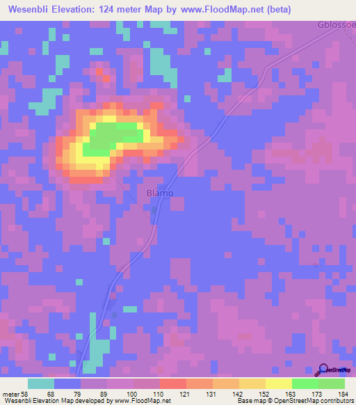 Wesenbli,Liberia Elevation Map