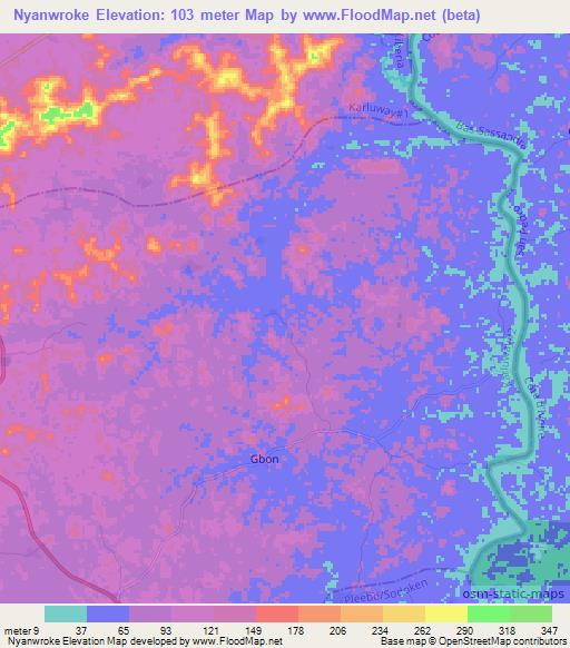 Nyanwroke,Liberia Elevation Map