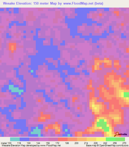 Wesake,Liberia Elevation Map