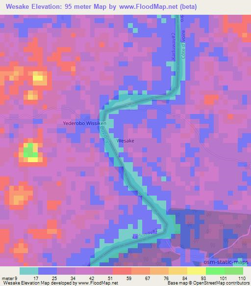 Wesake,Liberia Elevation Map