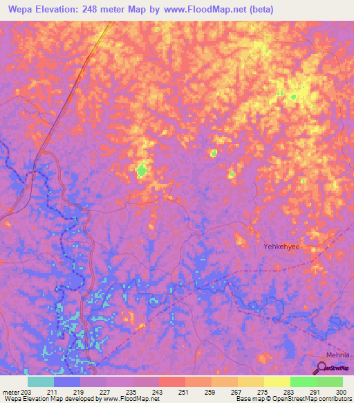 Wepa,Liberia Elevation Map