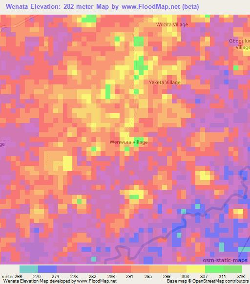Wenata,Liberia Elevation Map