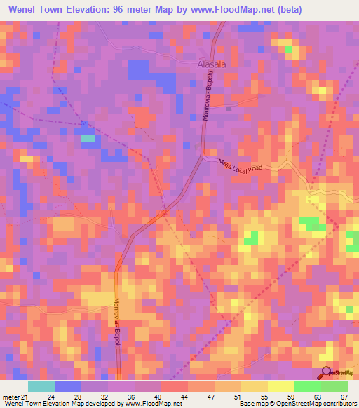 Wenel Town,Liberia Elevation Map