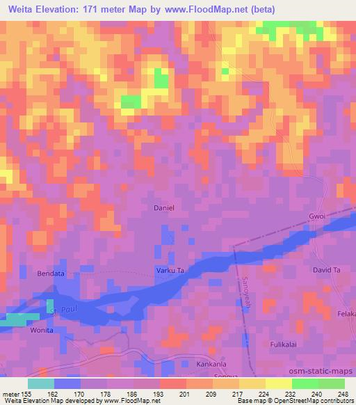Weita,Liberia Elevation Map