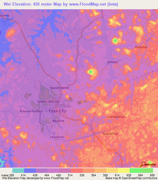 Wei,Liberia Elevation Map