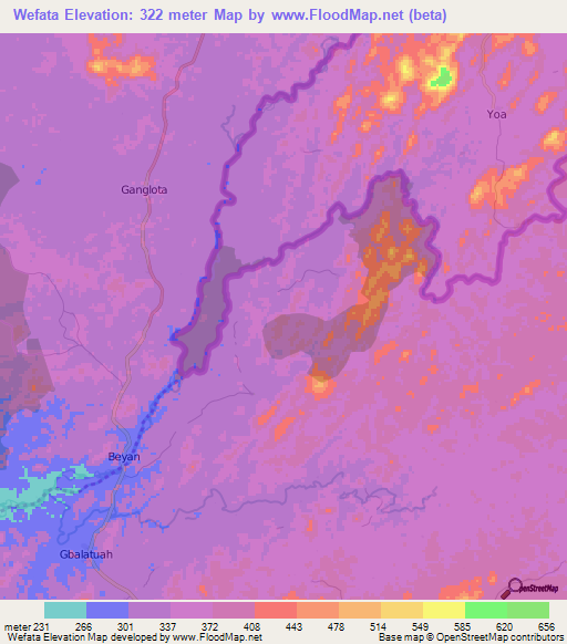 Wefata,Liberia Elevation Map