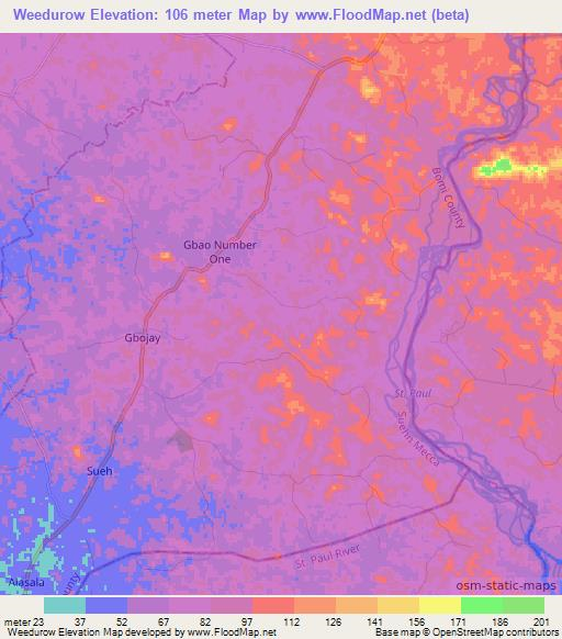 Weedurow,Liberia Elevation Map
