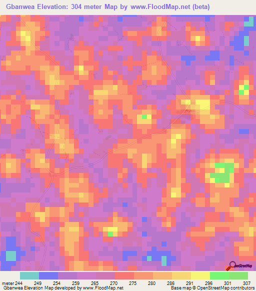 Gbanwea,Liberia Elevation Map